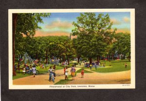 ME Playground Swings City Park Lewiston Maine Linen Postcard