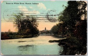 1912 Scene White River Muncie Indiana IN Lake Building Posted Postcard