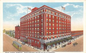 Memphis Tennessee Hotel Chisca, Trolley, White Border Vintage Postcard U10339