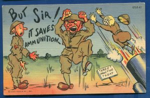 World War II 2 linen Comic Postcard target practice today Japan theater  