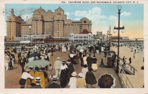 Traymore Hotel and Boardwalk, Atlantic City, N.J., Early Postcard, Used
