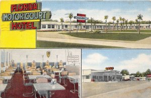 Tallahassee Florida 1952 Postcard Florida motor Court Hotel Gulf Gas Station