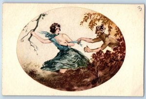 c1910's Devil Pulling Pretty Woman Art Italy Unposted Antique Postcard