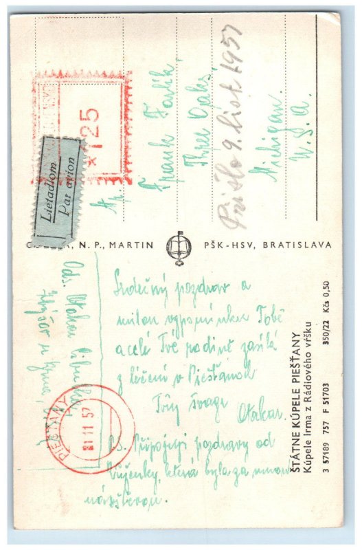 Piešťany-Kúpeľný Ostrov Slovakia RPPC Photo Postcard Spa Irma 1957 Vintage