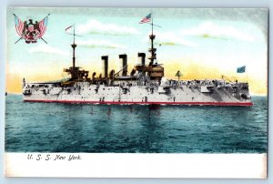 New York Postcard USS Steamer Battleship Warship US Navy c1905 Vintage Antique