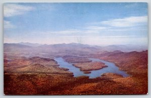 Saratoga Springs NY~Air View Lake Placid From Whiteface Mt~Vintage Postcard