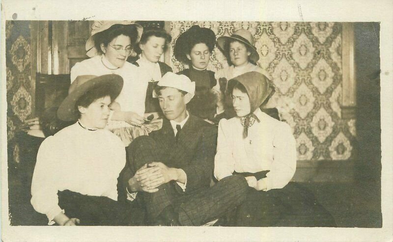 Circa 1910 Woman showing man & watch locket RPPC Photo Postcard 21-10389