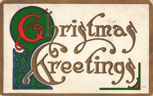 Circa 1909 Gilded Embossed Christmas Greetings Postcard 10c1-547