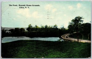 1912 Utica NY-New York, The Pond, Masonic Home Grounds, Highway Bridge, Postcard
