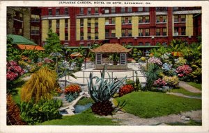 Savannah Georgia Japanese Garden Hotel De Soto 1936 to Westbury RI Postcard Y9