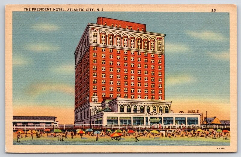 The President Hotel Atlantic City New Jersey Bathing Beach & Boardwalk Postcard