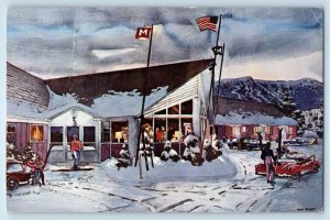 1965 Stowe Vermont Postcard Mountaineer Motor Inn Mansfield Snow Building Posted