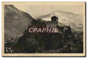 Old Postcard Lourdes Chateau Fort and mountains