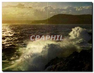 Postcard Modern Landscape Mediterranean Sea angry assails the rocks