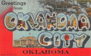 GREETINGS FROM OKLAHOMA CITY OKLAHOMA CURT TEICH LARGE LETTER POSTCARD (1940s)