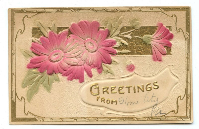 1908 Postcard Greetings From (Home City, KS Vintage Standard View Embossed Card 