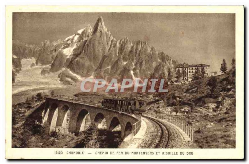 Old Postcard Chamonix Railway Montenvers and Aiguille du Dru