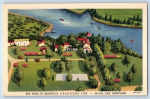 1943 Royal Oak Maryland Postcard Air View Beautiful Pasadena Inn Building Lake