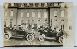 Wisconsin Two Cars of Victorian Era People at Hotel East End Town Postcard L4