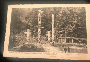 Indian Totem Poles , Vancouver BC , Stanley Park Postcard 1930s