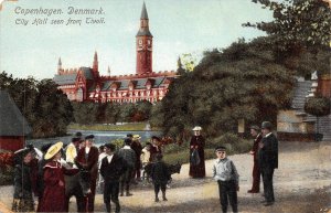 City Hall from Tivoli People on Walk Copenhagen Denmark 1910c postcard