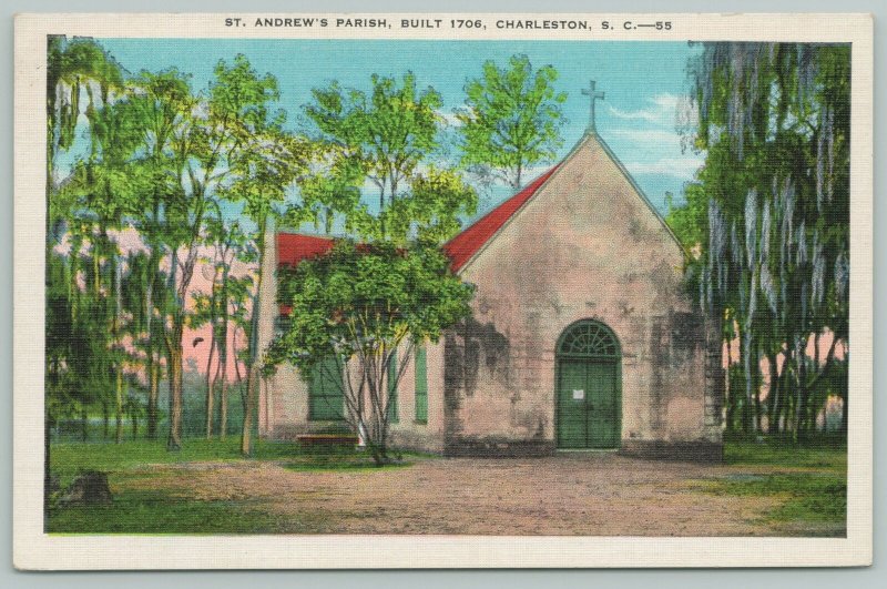 Charleston South Carolina~Saint Andrews Parish Mission~1940s Linen Postcard