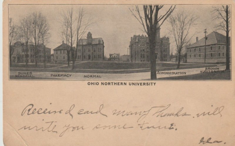 VINTAGE POSTCARD OHIO NORTHERN UNIVERSITY CAMPUS POSTED 1906 SCARCE POSTMARK