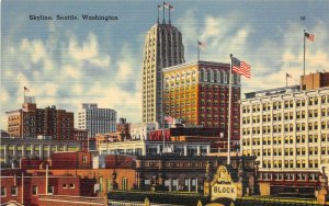 Seattle Washington 1940s Postcard City Skyline