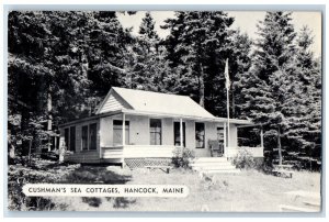 c1950's Cushman's Sea Cottages Hancock Maine ME US Flag Vintage Postcard