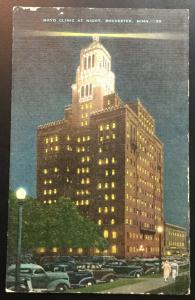 Linen Postcard Unused Mayo Clinic at Night Rochester MN LB