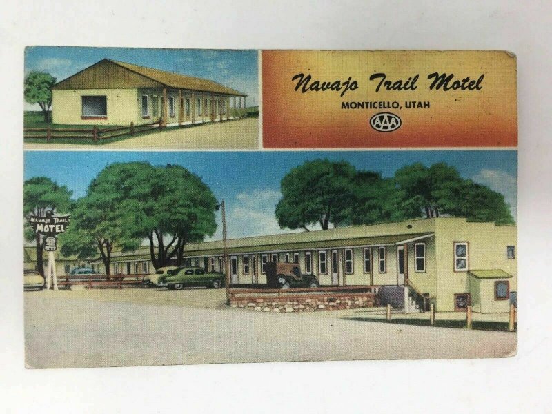 Monticello Utah Postcard Navajo Trail Motel Roadside Highway 160 Advertising