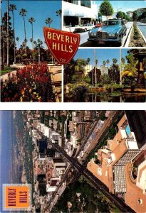 2~4X6 Postcards Beverly Hills CA California ROLLS ROYCE~STREET SCENE~AERIAL VIEW