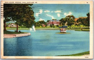 1938 House Deering Oaks Portland Maine ME Fountain Lake Posted Postcard