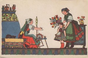 Hungary Sewing Crafts Wheel Fashion Old Painting Postcard