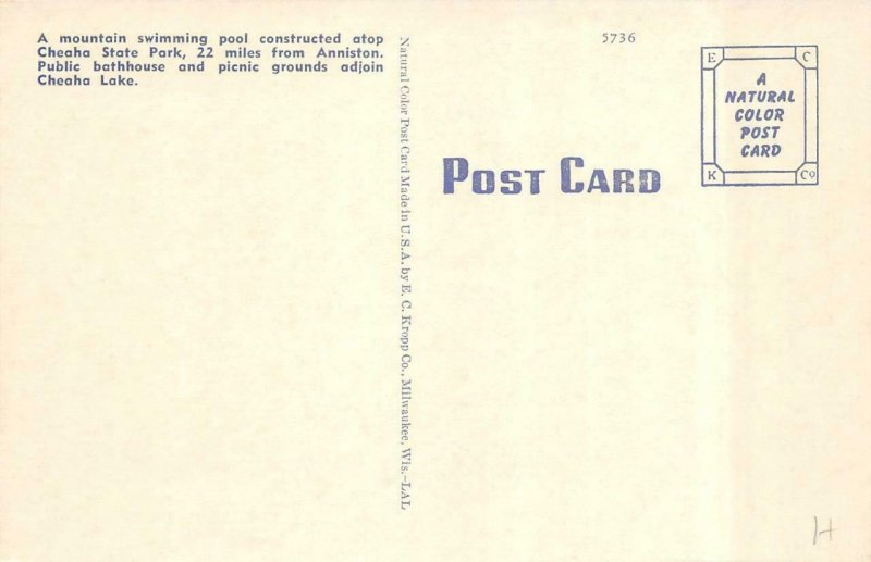 ANNISTON, AL Alabama  SWIMMING BEACH~DIVING PLATFORM Cheaha Mtn c1940's Postcard