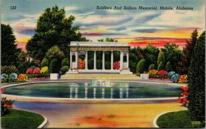 Vtg Mobile Alabama AL Soldiers and Sailors Memorial 1940s Unused Linen Postcard