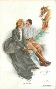 Postcard 1913 Harrison Fisher romance woman horses Reinthal 23-11692