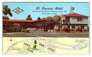 SANTA CLARA, California CA ~ Roadside ST. FRANCIS MOTEL Map El Camino  Postcard 