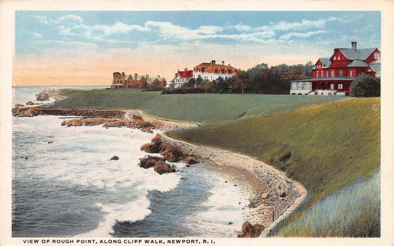 View of Rough Point, Along Cliff Walk, Newport, R.I., Early Postcard, Unused