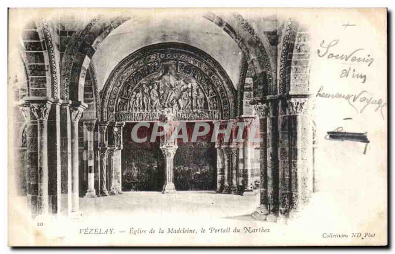 Old Postcard Vezelay Madeleine Church The Portal Narthex