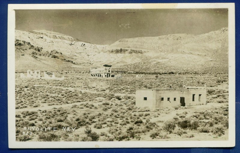 Rhyolite Nevada nv old ghost town buildings real photo postcard RPPC