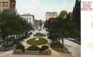 Vintage Postcard 1900's Charles St. from Monument Belvedere Hotel Baltimore MD