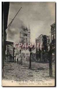 Postcard Ancient Ruins of Belgium & # 39Ypres Belfry Fire (22 November 1914)