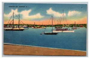 Vintage 1940's Postcard Sailboats & Ships on Newport Bay Newport Rhode Island