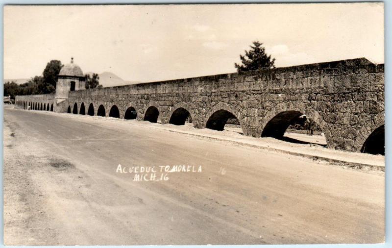 RPPC  ACUEDUCTO to MORELIA, Michoacan Mexico   ca 1940s Real Photo Postcard