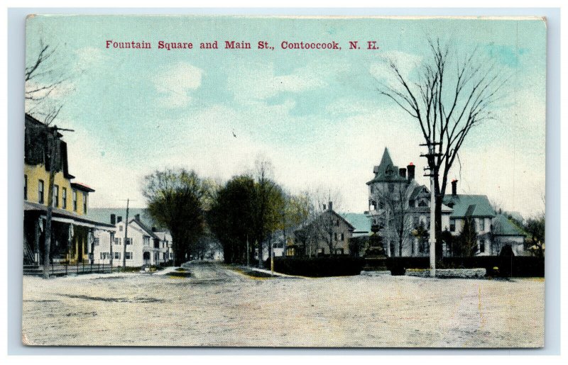 1911 Contoocook NH Postcard Fountain Square and Main Street New Hampshire