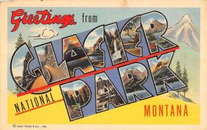 Glacier Park Montana Greeting Large Letter Linen Antique Postcard K19165