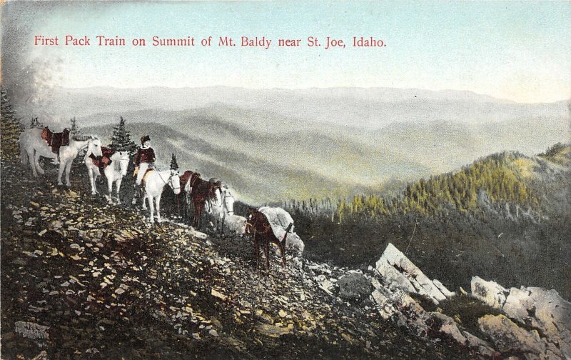 H83/ St Joe Idaho Postcard c1910 First Pack Train Summit Mt Baldy  60