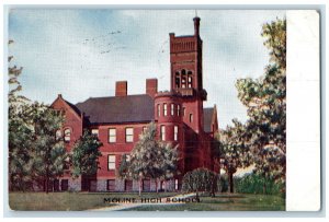 1910 Moline High School Campus Building Pathways Moline Illinois IL Postcard