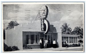 1956 Lyon Cafeteria Lion Signage People Roadside Palm Beach Florida FL Postcard 